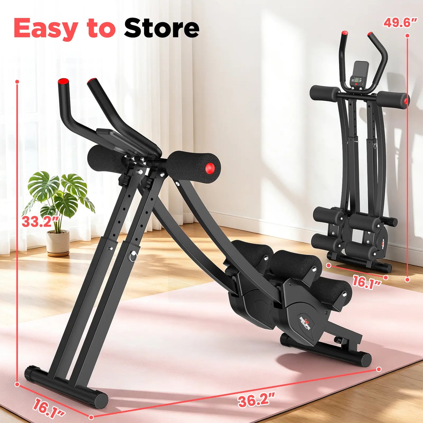 Dual Split-Track Ab Machine for Home Abs Workout, Ergonomic Metal Frame Core Trainer with 5-Level Adjustable Resistance, 440 LBS Capacity, Foldable with LCD Display