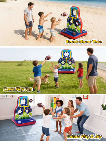 Inflatable Football Toss Pool Games Set, Football Target for Kids Age 8-12, Teens, Adults, Family, with 4 Water Footballs & 2 Pumps, Summer Swimming Pool Toys for Party, Beach, Lawn, Indoor/Outdoor
