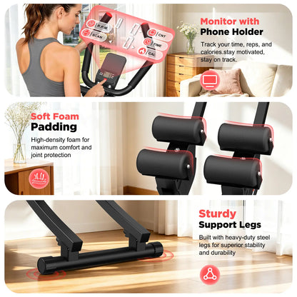 Dual Split-Track Ab Machine for Home Abs Workout, Ergonomic Metal Frame Core Trainer with 5-Level Adjustable Resistance, 440 LBS Capacity, Foldable with LCD Display