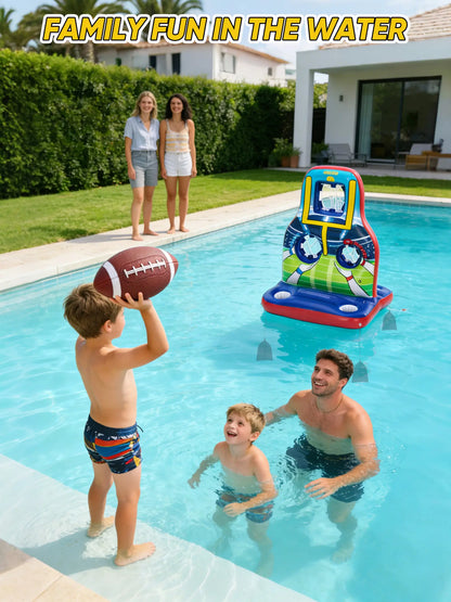 Inflatable Football Toss Pool Games Set, Football Target for Kids Age 8-12, Teens, Adults, Family, with 4 Water Footballs & 2 Pumps, Summer Swimming Pool Toys for Party, Beach, Lawn, Indoor/Outdoor
