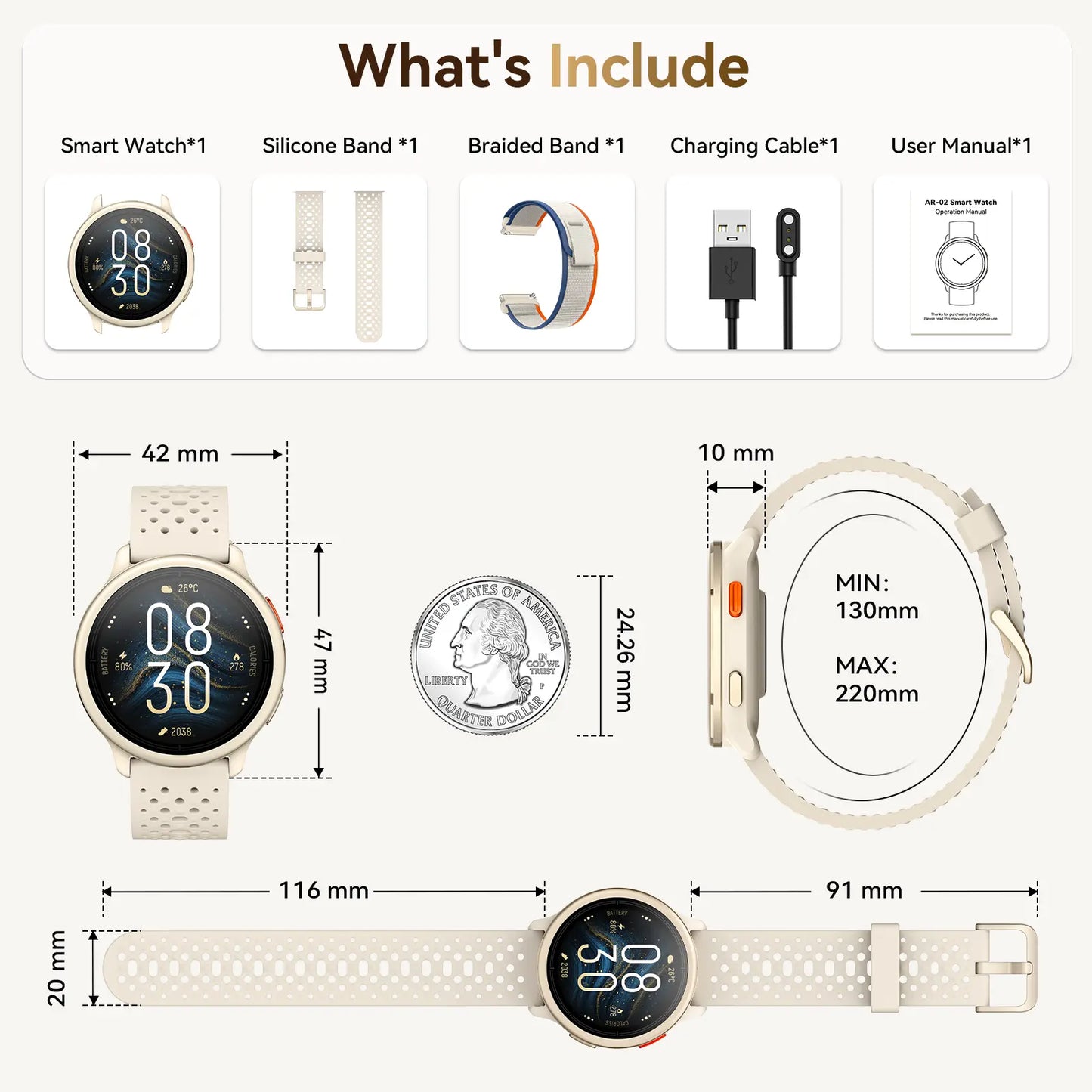 FANYAR-02 AI Smartwatch with Silicone Band, 1.27In Full Touch Screen,Ip68 Waterproof Bluetooth Music Player,Heart Rate/Sleep Monitor Fitness Tracker for Iphone Android Phones Health Smartwatch Wearable Smartphone Wristwatch Sport Mode Tiktokshopsummersale