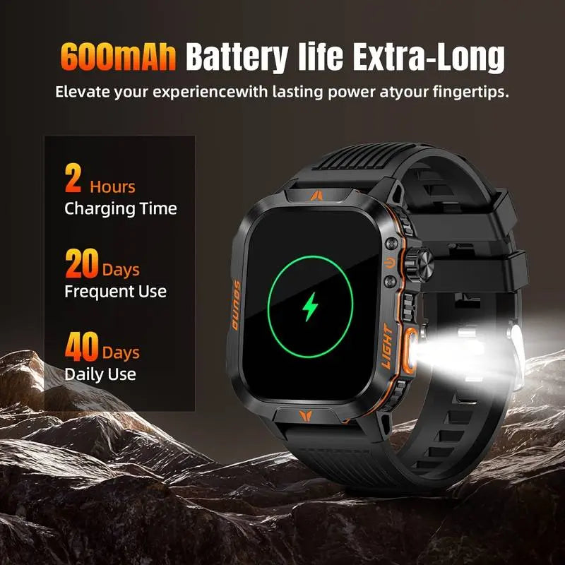 Mens Manly Style Smart Sports Watch with LED Lights - Wearable Device for Android & Iphone, Wireless Calling, Message Reminders, Sports Mode, Voice Control Assistant, Weather Push, Stopwatch, Timer, Fitness Tracker, Ideal Mens Gifts