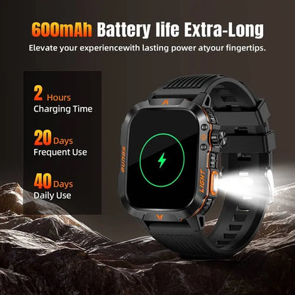Mens Manly Style Smart Sports Watch with LED Lights - Wearable Device for Android & Iphone, Wireless Calling, Message Reminders, Sports Mode, Voice Control Assistant, Weather Push, Stopwatch, Timer, Fitness Tracker, Ideal Mens Gifts