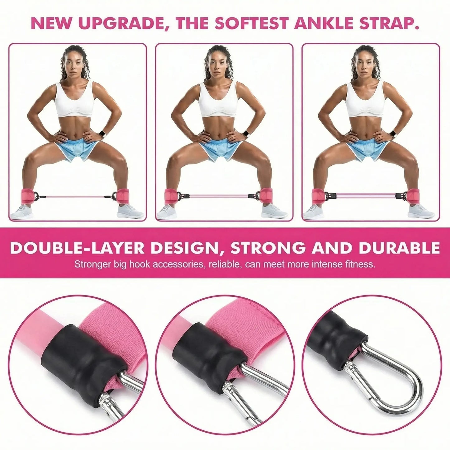 Ankle Resistance Bands, Ankle Bands for Working Out with Cuffs, Resistance Bands for Leg Butt Training Workout Equipment for Kickbacks Hip Gluteus Training Exercises, Ankle Strap with Exercise Bands Outdoorfun Fitness