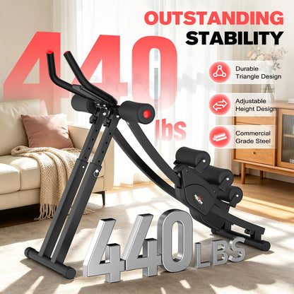 Dual Split-Track Ab Machine for Home Abs Workout, Ergonomic Metal Frame Core Trainer with 5-Level Adjustable Resistance, 440 LBS Capacity, Foldable with LCD Display
