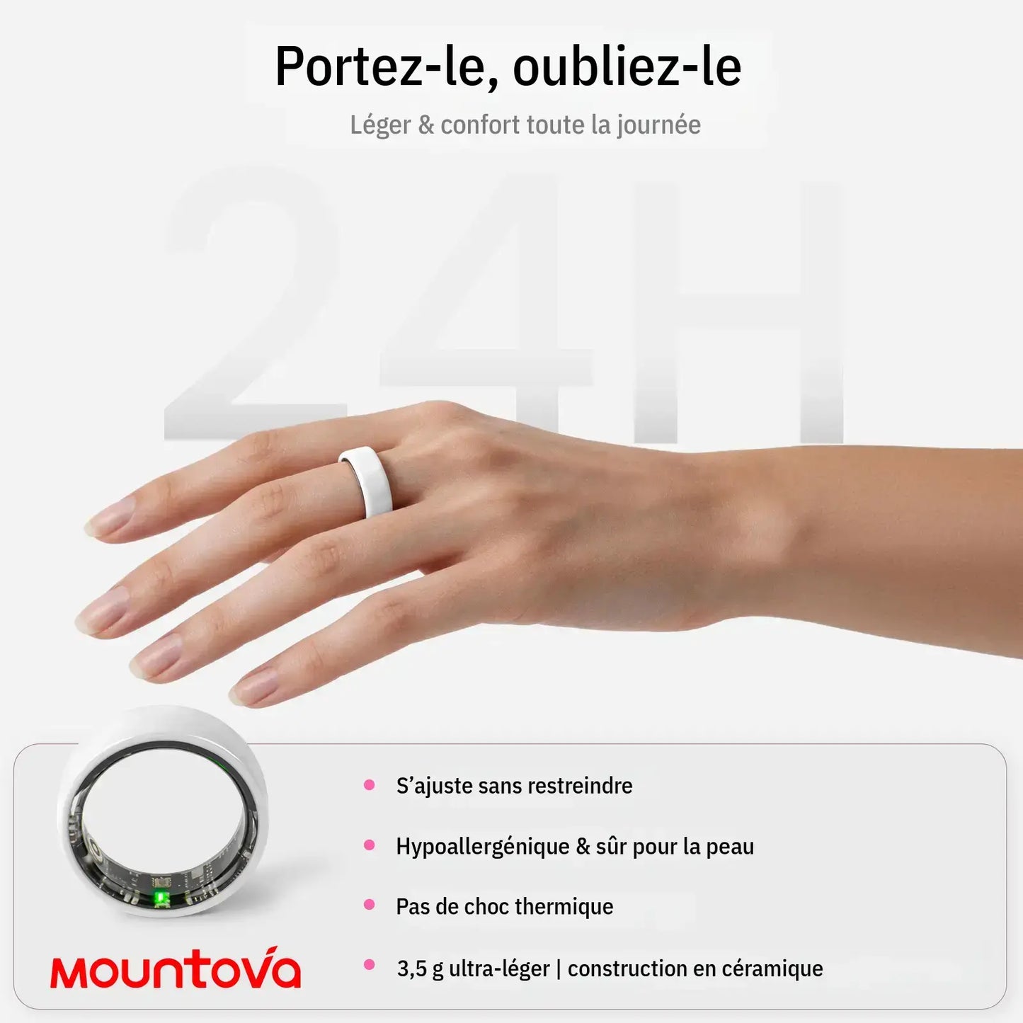 White Ceramic Smart Ring for Men & Women – IP68 Waterproof Health & Fitness Tracker, Sleep, Heart Rate, Stress & Cycle Monitor, Ios & Android Compatible, Charging Case Included,#Tiktokshopsummersale
