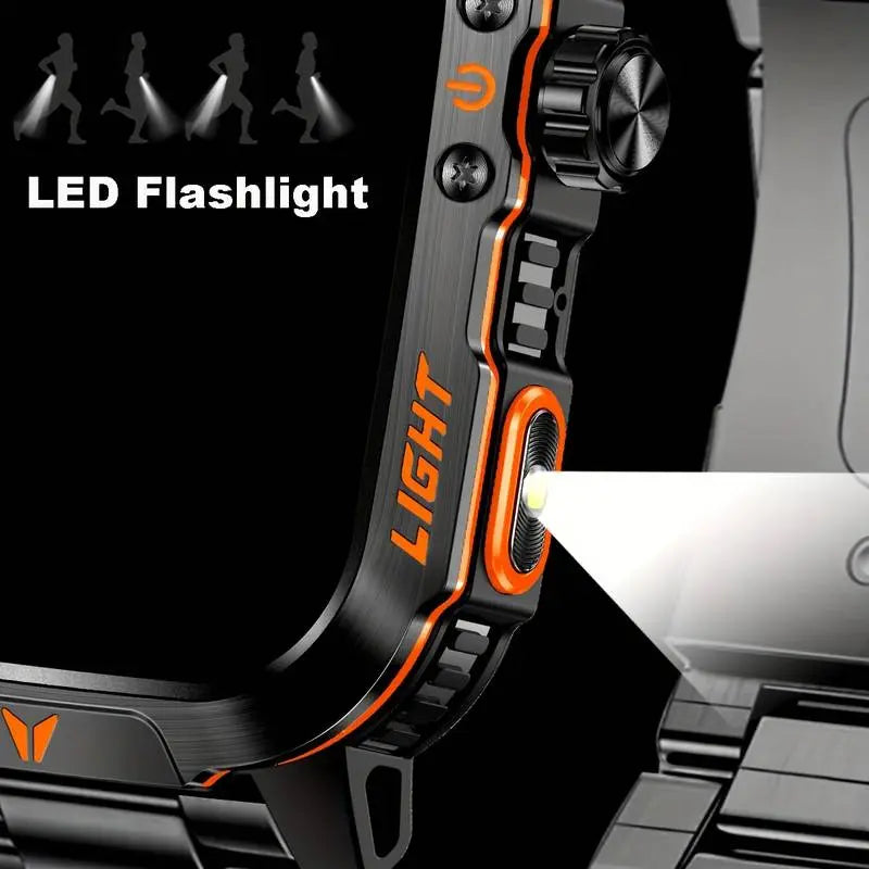 Mens Manly Style Smart Sports Watch with LED Lights - Wearable Device for Android & Iphone, Wireless Calling, Message Reminders, Sports Mode, Voice Control Assistant, Weather Push, Stopwatch, Timer, Fitness Tracker, Ideal Mens Gifts