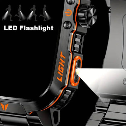 Mens Manly Style Smart Sports Watch with LED Lights - Wearable Device for Android & Iphone, Wireless Calling, Message Reminders, Sports Mode, Voice Control Assistant, Weather Push, Stopwatch, Timer, Fitness Tracker, Ideal Mens Gifts