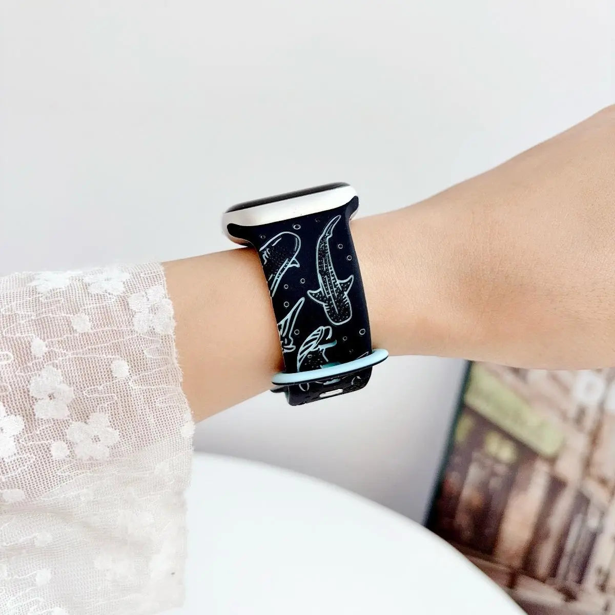 Ocean-Inspired Silicone Strap for Apple Watch Ultra Series 1-11 SE - Adjustable Lightweight Marine Animal Print Sport Band