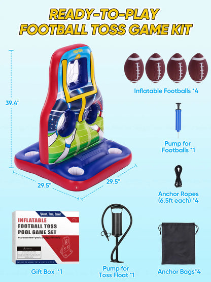 Inflatable Football Toss Pool Games Set, Football Target for Kids Age 8-12, Teens, Adults, Family, with 4 Water Footballs & 2 Pumps, Summer Swimming Pool Toys for Party, Beach, Lawn, Indoor/Outdoor