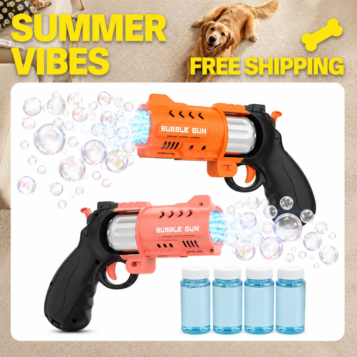 Eaglestone 2 Pack Revolver Bubble Guns for Kids, Swing-Out Cylinder, 8000+ Bubbles/Min, LED Light Up, 4 Bubble Solution Bottles, Outdoor Indoor Toy, Birthday
