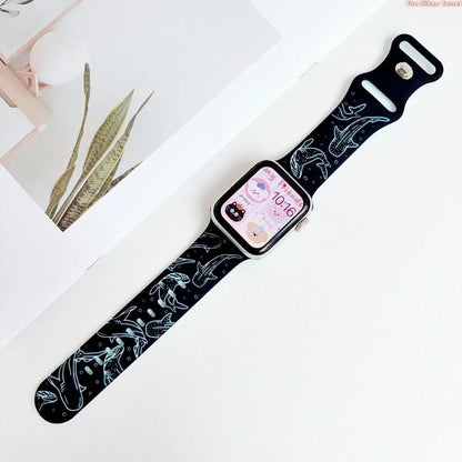 Ocean-Inspired Silicone Strap for Apple Watch Ultra Series 1-11 SE - Adjustable Lightweight Marine Animal Print Sport Band
