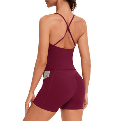OMKAGI Women'S Cute Spaghetti Strap Tank Tops & Booty Shorts Workout Set with Pockets for Active Women