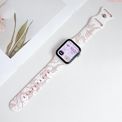 Ocean-Inspired Silicone Strap for Apple Watch Ultra Series 1-11 SE - Adjustable Lightweight Marine Animal Print Sport Band