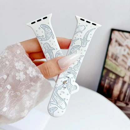 Ocean-Inspired Silicone Strap for Apple Watch Ultra Series 1-11 SE - Adjustable Lightweight Marine Animal Print Sport Band
