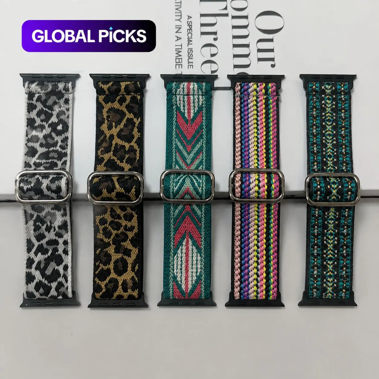 5-Pack Nylon Elastic Apple Watch Bands | Soft Breathable Sport Straps Compatible with Apple Watch Ultra & Series 10/9/8/7/6/5/4/3/2/1/SE | Adjustable Unisex Watch Bands
