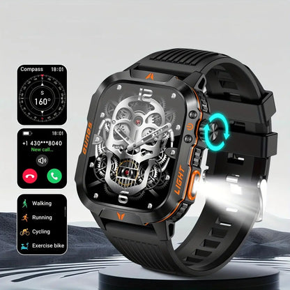 Mens Manly Style Smart Sports Watch with LED Lights - Wearable Device for Android & Iphone, Wireless Calling, Message Reminders, Sports Mode, Voice Control Assistant, Weather Push, Stopwatch, Timer, Fitness Tracker, Ideal Mens Gifts