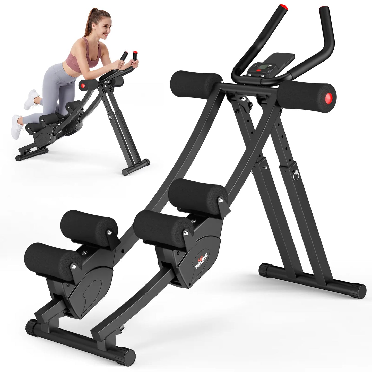 Dual Split-Track Ab Machine for Home Abs Workout, Ergonomic Metal Frame Core Trainer with 5-Level Adjustable Resistance, 440 LBS Capacity, Foldable with LCD Display
