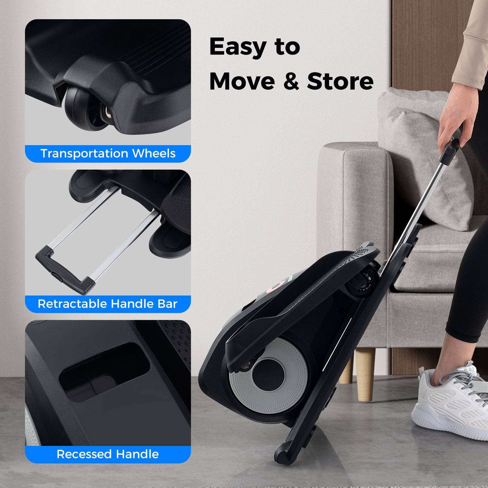 Under Desk Elliptical Machine with Display Screen and Remote Control