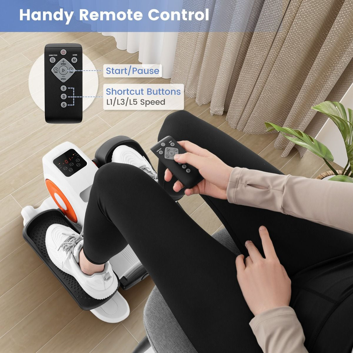 Under Desk Elliptical Machine with Display Screen and Remote Control