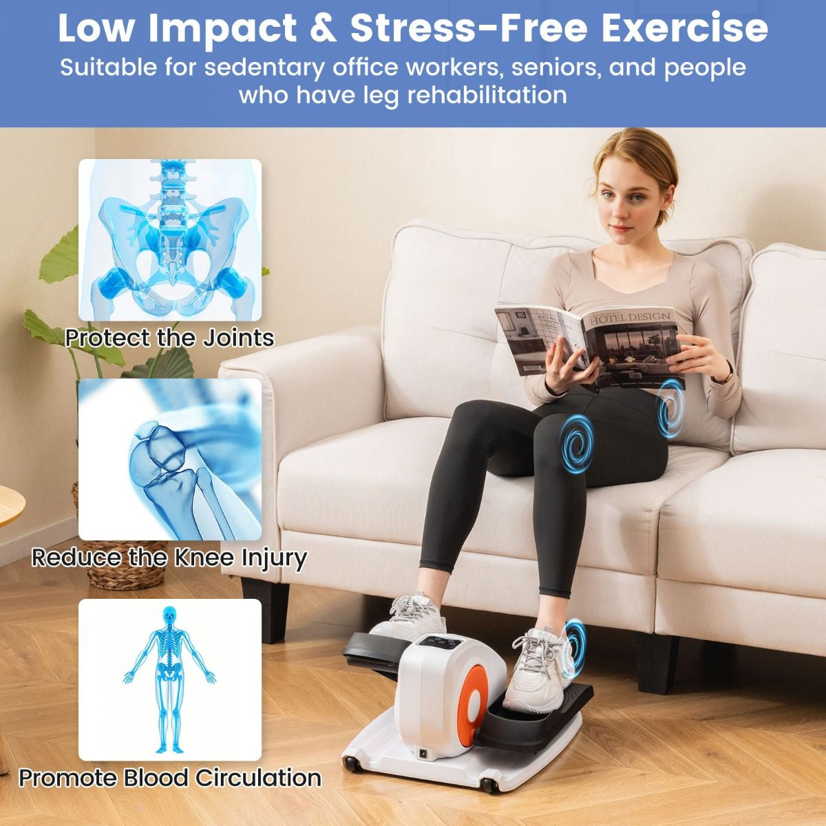 Under Desk Elliptical Machine with Display Screen and Remote Control