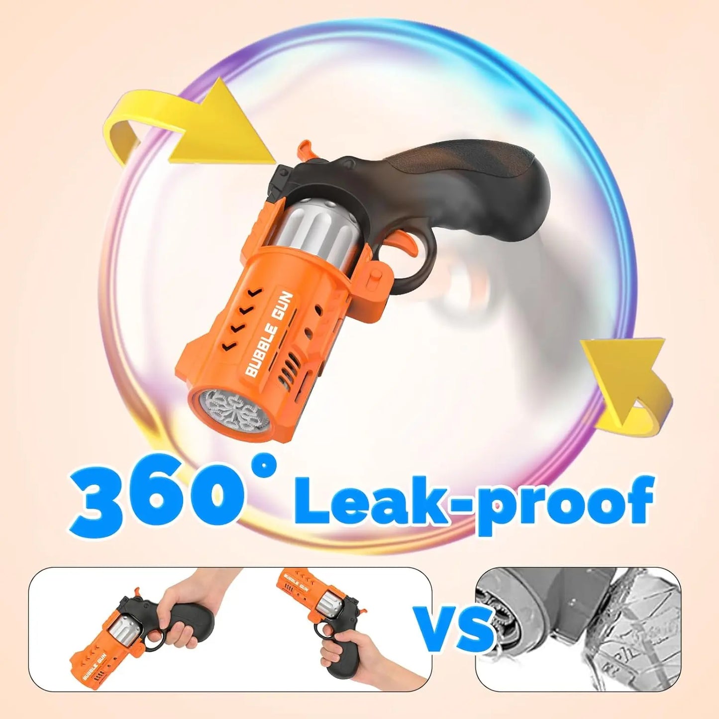 Eaglestone 2 Pack Revolver Bubble Guns for Kids, Swing-Out Cylinder, 8000+ Bubbles/Min, LED Light Up, 4 Bubble Solution Bottles, Outdoor Indoor Toy, Birthday