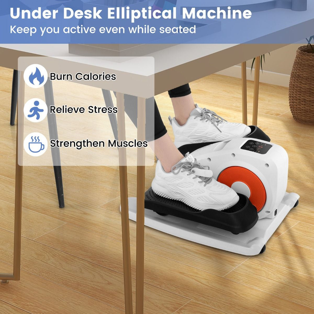 Under Desk Elliptical Machine with Display Screen and Remote Control