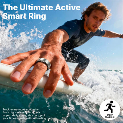 BRILO T07 Modern round Smart Ring Health Tracker - Wearable Devices, Electronic Gadgets, Wireless Fitness Tracker for Work, Aerospace Titanium, 64Kb+8Kb Storage, IP68 Waterproof, Step Counter, Sleep Insights, Free App, Charging Case Included