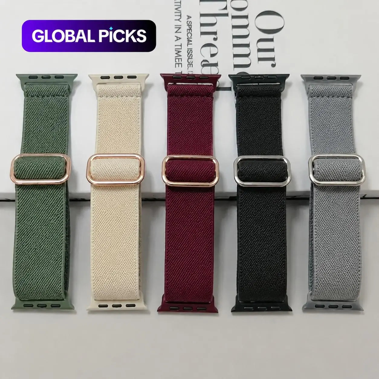 5-Pack Nylon Elastic Apple Watch Bands | Soft Breathable Sport Straps Compatible with Apple Watch Ultra & Series 10/9/8/7/6/5/4/3/2/1/SE | Adjustable Unisex Watch Bands