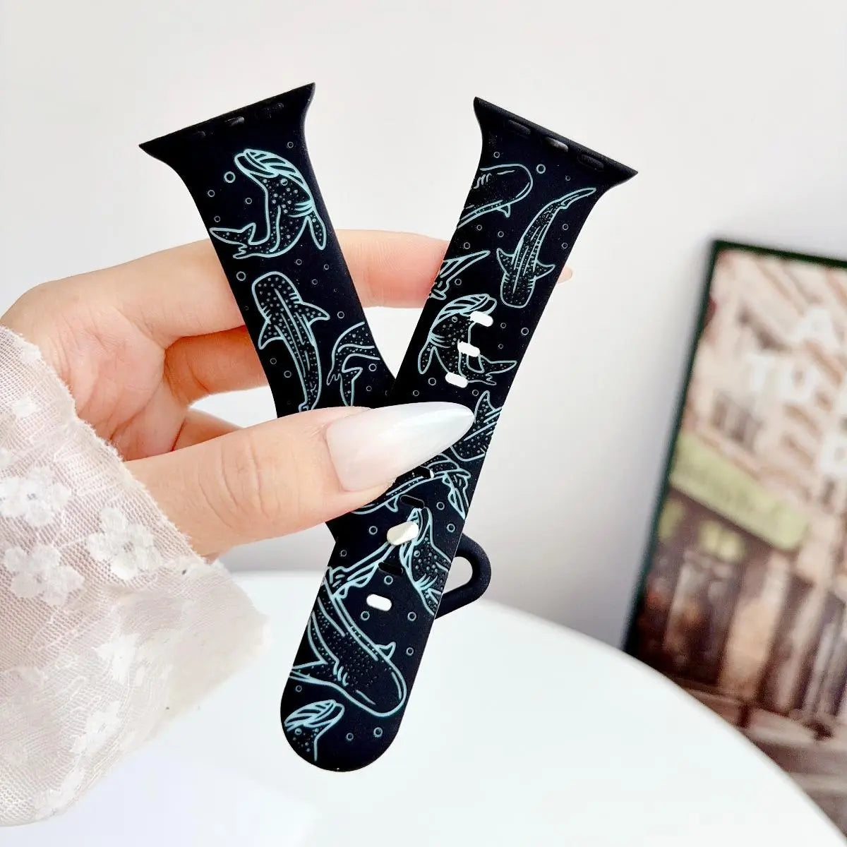 Ocean-Inspired Silicone Strap for Apple Watch Ultra Series 1-11 SE - Adjustable Lightweight Marine Animal Print Sport Band