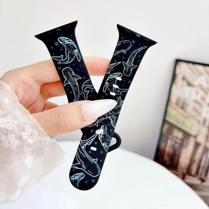 Ocean-Inspired Silicone Strap for Apple Watch Ultra Series 1-11 SE - Adjustable Lightweight Marine Animal Print Sport Band