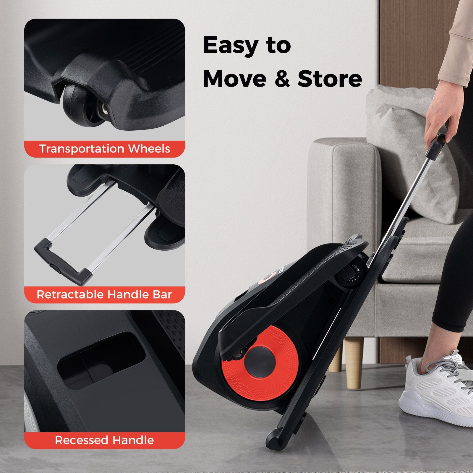 Under Desk Elliptical Machine with Display Screen and Remote Control