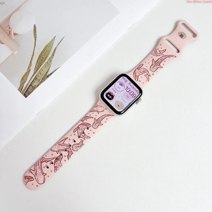 Ocean-Inspired Silicone Strap for Apple Watch Ultra Series 1-11 SE - Adjustable Lightweight Marine Animal Print Sport Band