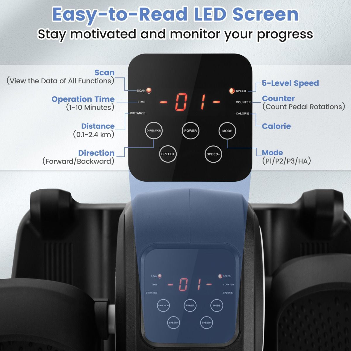 Under Desk Elliptical Machine with Display Screen and Remote Control