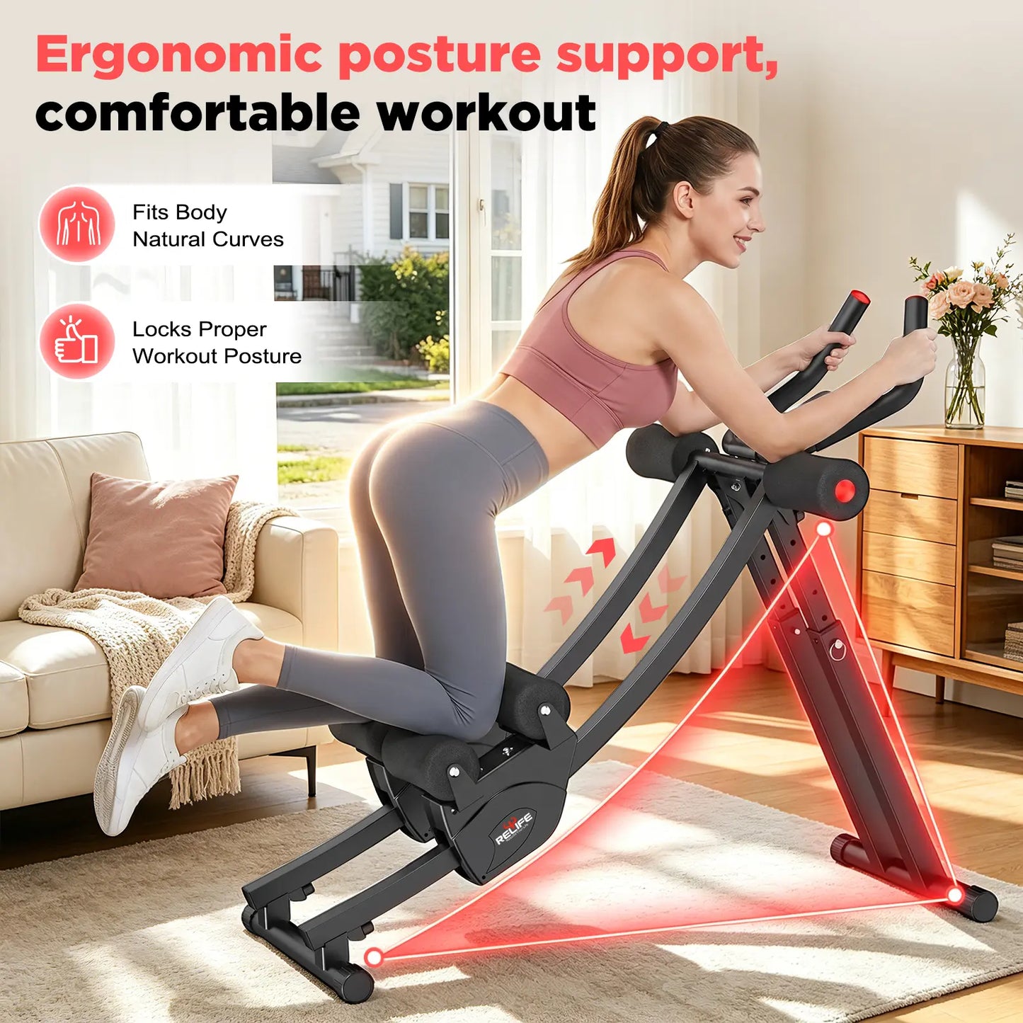 Dual Split-Track Ab Machine for Home Abs Workout, Ergonomic Metal Frame Core Trainer with 5-Level Adjustable Resistance, 440 LBS Capacity, Foldable with LCD Display