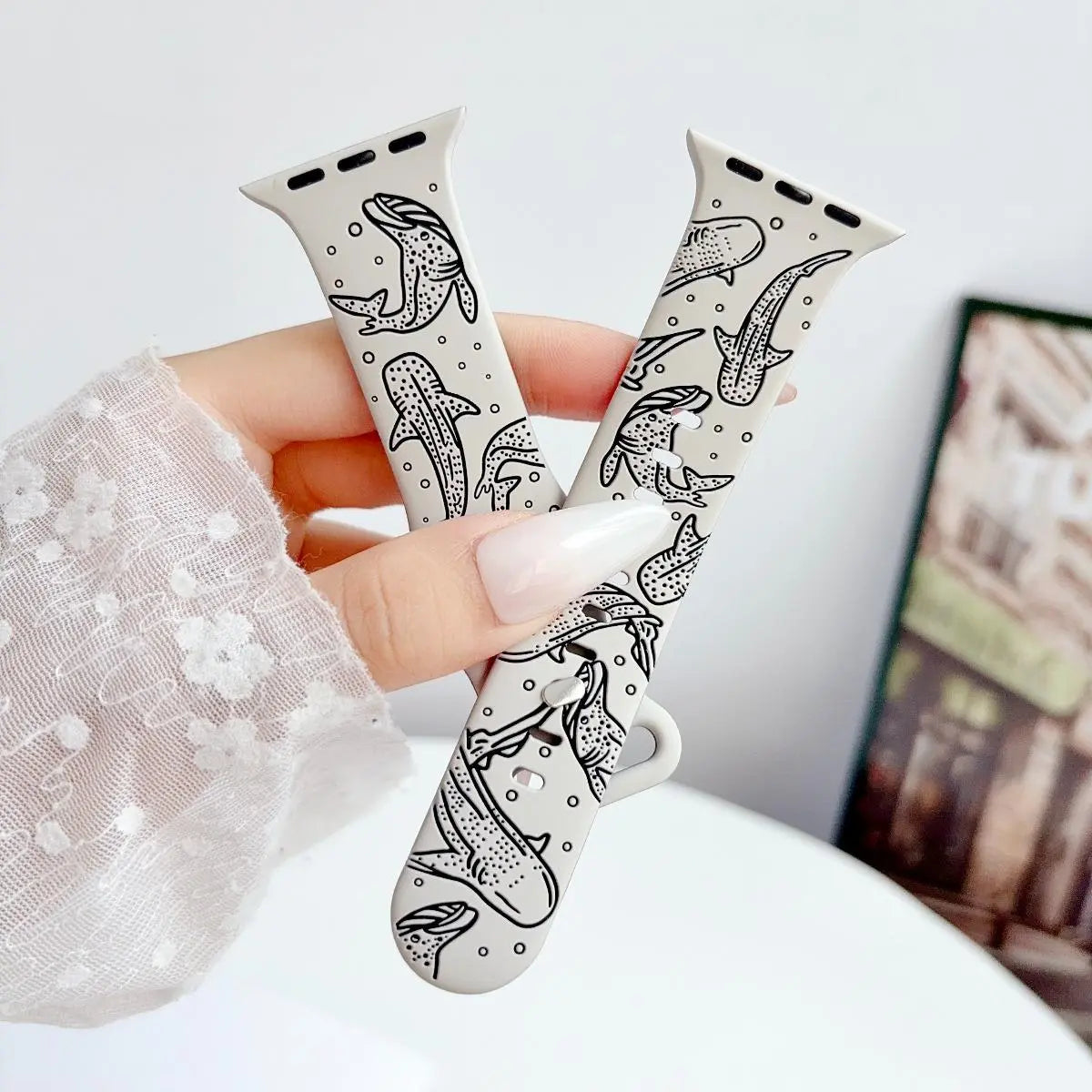 Ocean-Inspired Silicone Strap for Apple Watch Ultra Series 1-11 SE - Adjustable Lightweight Marine Animal Print Sport Band
