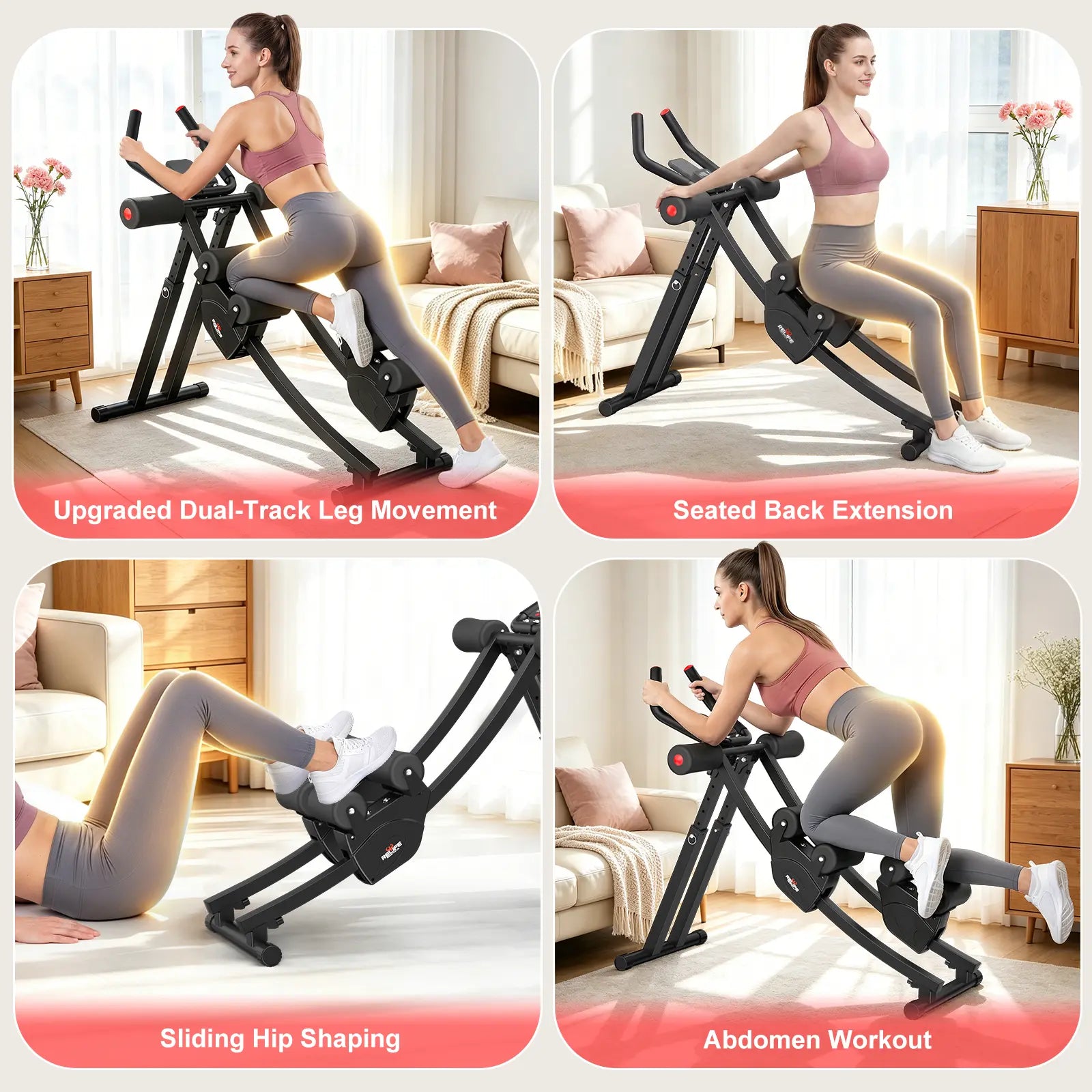 Dual Split-Track Ab Machine for Home Abs Workout, Ergonomic Metal Frame Core Trainer with 5-Level Adjustable Resistance, 440 LBS Capacity, Foldable with LCD Display