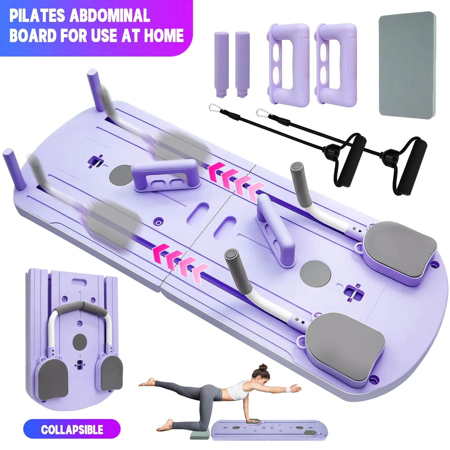 Foldable Abdominal Board with Foldable Design - Core Strength Training Equipment, Elbow Support, Knee Pads, Automatic Rebounder, Built-In Timer, Comes with Free Gifts, Free Gifts Included for Home Pilates, Crunch & Sit-Up Assist, Workouts for Flat Tummy,,
