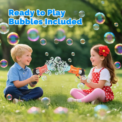 Eaglestone 2 Pack Revolver Bubble Guns for Kids, Swing-Out Cylinder, 8000+ Bubbles/Min, LED Light Up, 4 Bubble Solution Bottles, Outdoor Indoor Toy, Birthday