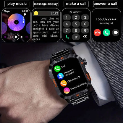 Mens Manly Style Smart Sports Watch with LED Lights - Wearable Device for Android & Iphone, Wireless Calling, Message Reminders, Sports Mode, Voice Control Assistant, Weather Push, Stopwatch, Timer, Fitness Tracker, Ideal Mens Gifts