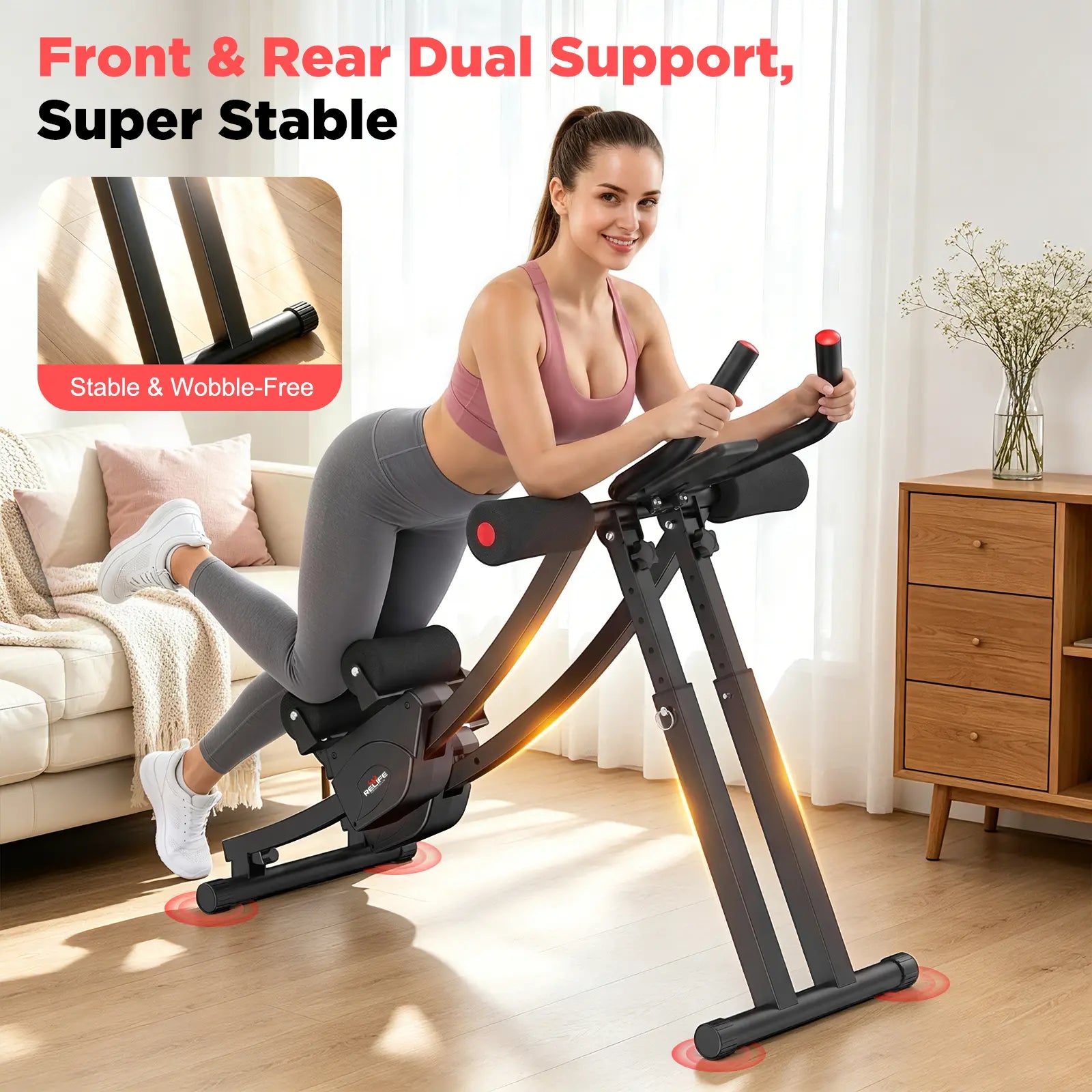 Dual Split-Track Ab Machine for Home Abs Workout, Ergonomic Metal Frame Core Trainer with 5-Level Adjustable Resistance, 440 LBS Capacity, Foldable with LCD Display
