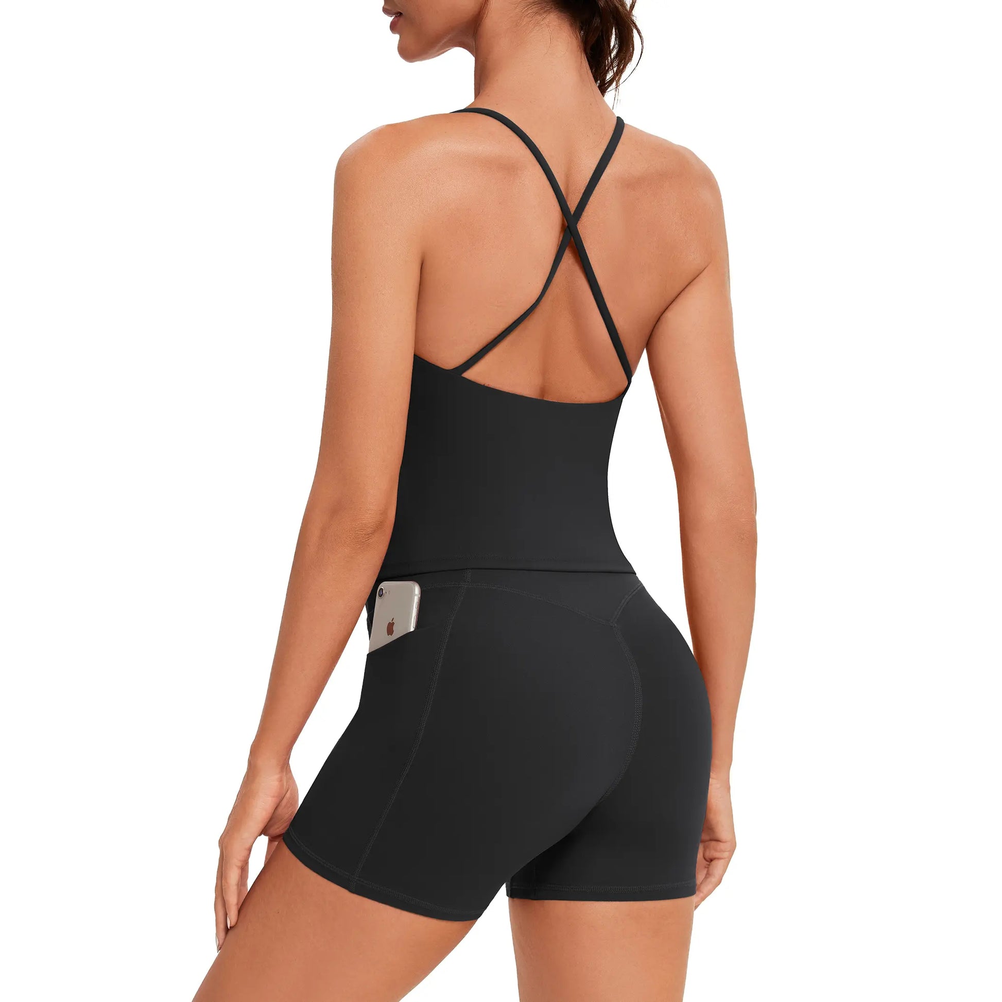 OMKAGI Women'S Cute Spaghetti Strap Tank Tops & Booty Shorts Workout Set with Pockets for Active Women