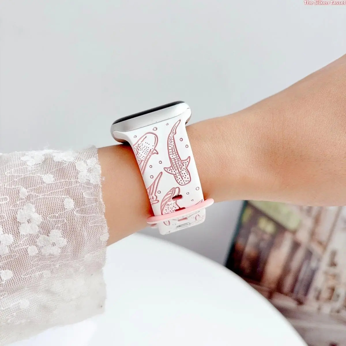 Ocean-Inspired Silicone Strap for Apple Watch Ultra Series 1-11 SE - Adjustable Lightweight Marine Animal Print Sport Band