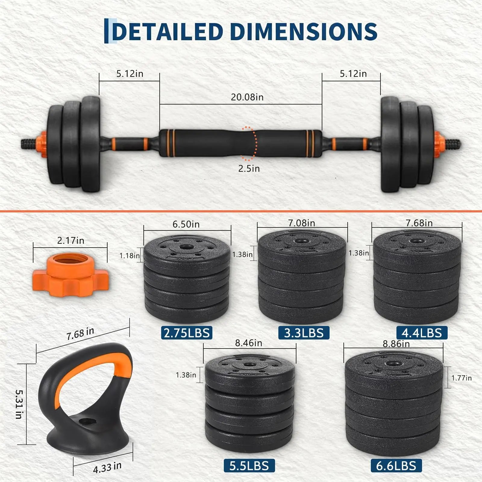 Fitness Workout Multi Functional Adjustable Dumbbell Weight Set Lbs 44Lb Barbell Kettlebell Push-Up Stand Home Gym Exercise Equipment for Men Women Summervibes