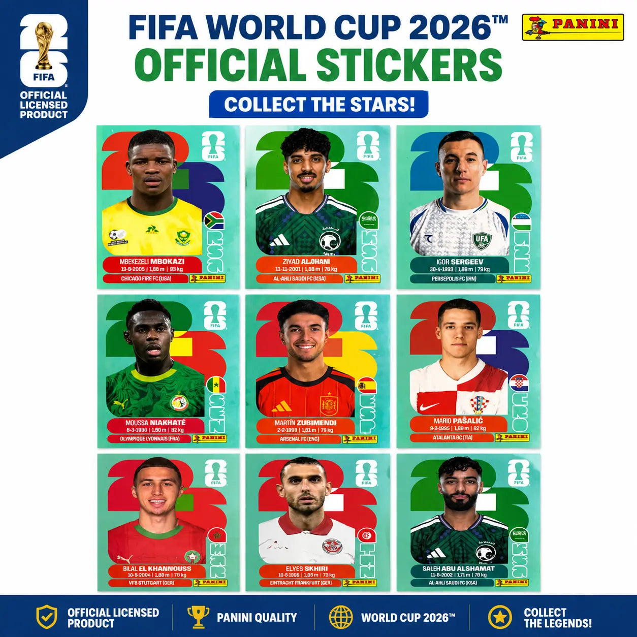 FIFA/PANINI Authorized World Cup Star Sticker Commemorative Booklet, Each Box of Stickers Contains 50 Bags, with 7 Stickers per Bag