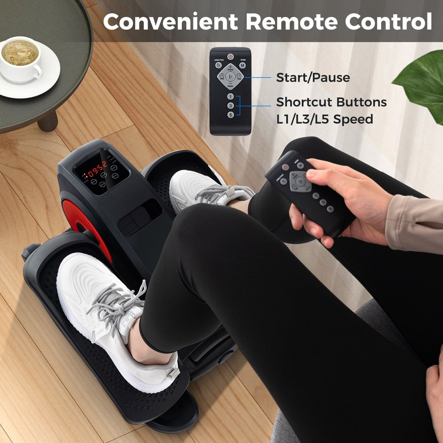 Under Desk Elliptical Machine with Display Screen and Remote Control