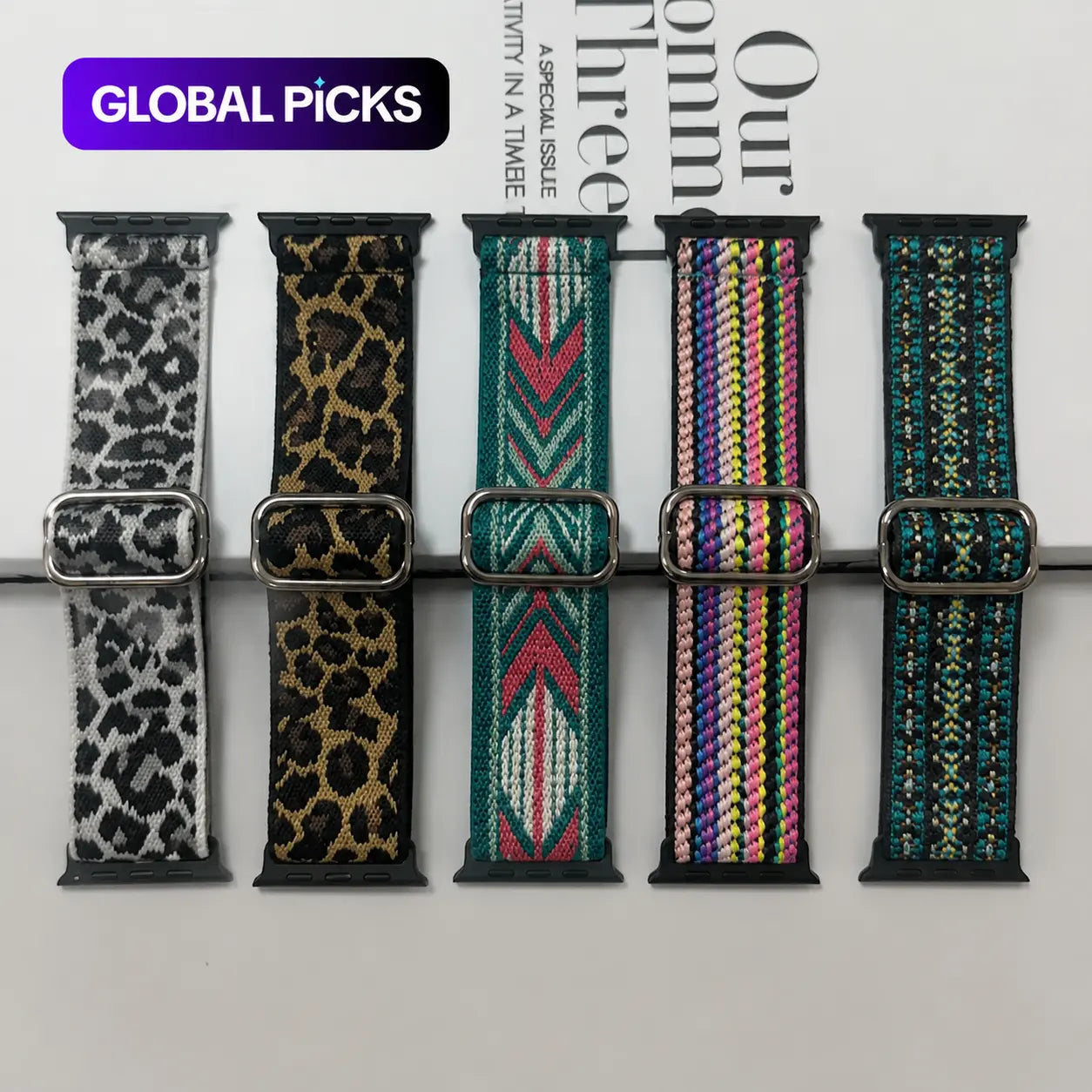 5-Pack Nylon Elastic Apple Watch Bands | Soft Breathable Sport Straps Compatible with Apple Watch Ultra & Series 10/9/8/7/6/5/4/3/2/1/SE | Adjustable Unisex Watch Bands